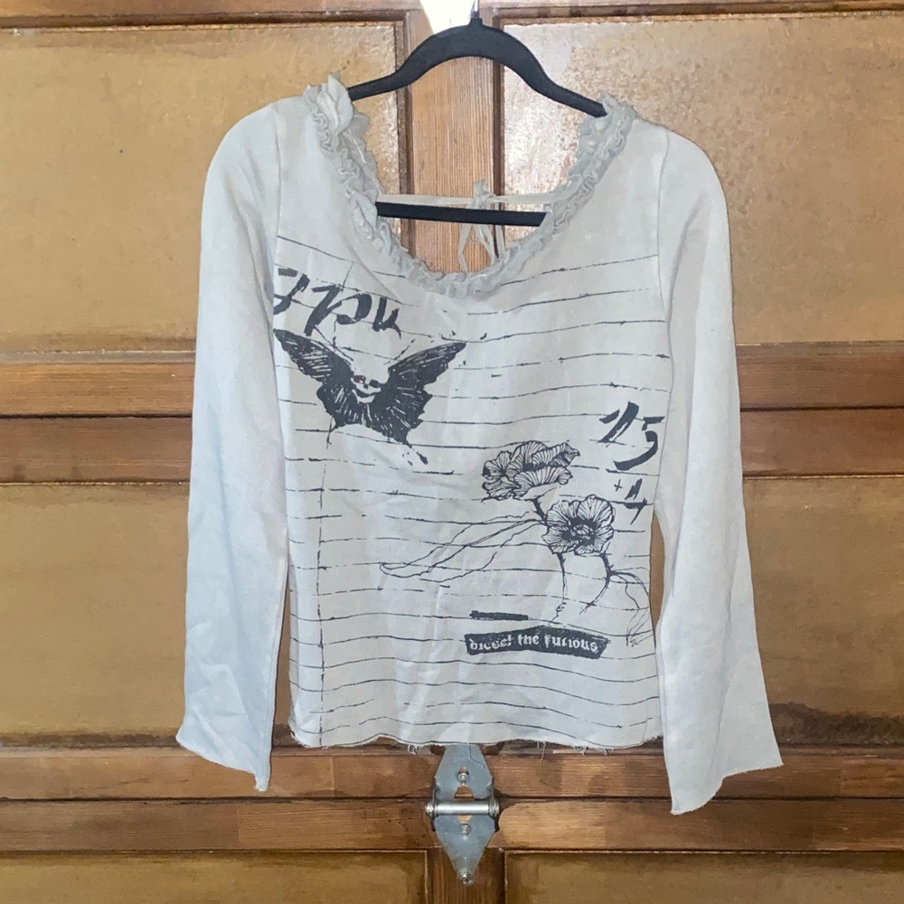 Diesel White Long Sleeve Tee with Black Graphic